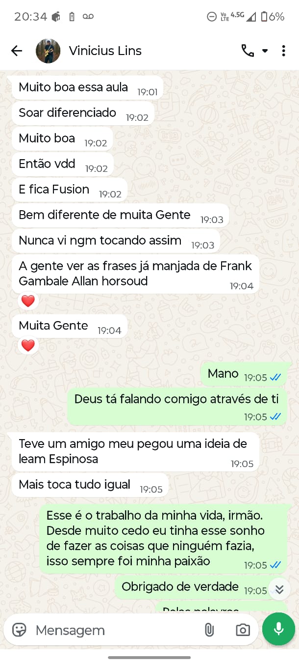 Depoimento Vinicius Lins — Nunca vi ninguém tocando assim. Bem diferente de muita gente.